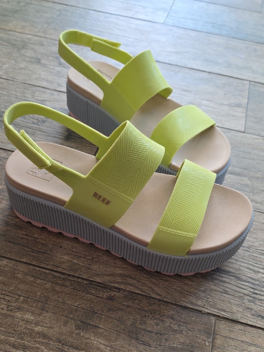 Reef Women’s Pastel Lime Green, Blue And Pink Platform Sandals